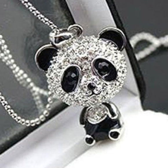 Pretty Enamel & Rhinestone Panda Bear Pendant - Picture 1 of 6